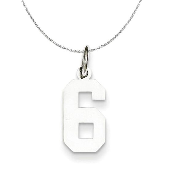Silver, Athletic Collection, Small Polished Number 6 Necklace - 24 In - Picture 1 of 8
